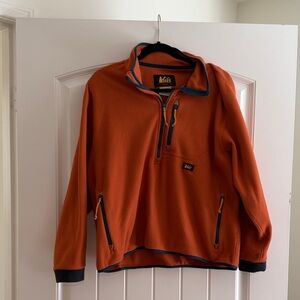 REI Orange Fleece with Blue Trim